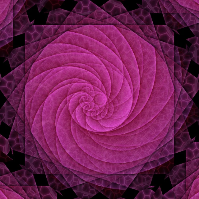 a purple spiral design on a black background, digital art, inspired by Benoit B. Mandelbrot, shades of pink, quilt, closeup photo, full res