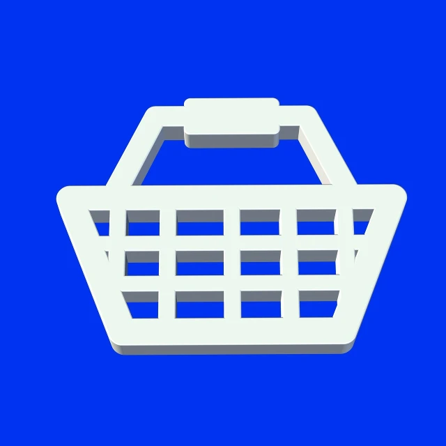 a white basket on a blue background, a digital rendering, flat icon, shopping mall, cartoonish and simplistic, 90s photo