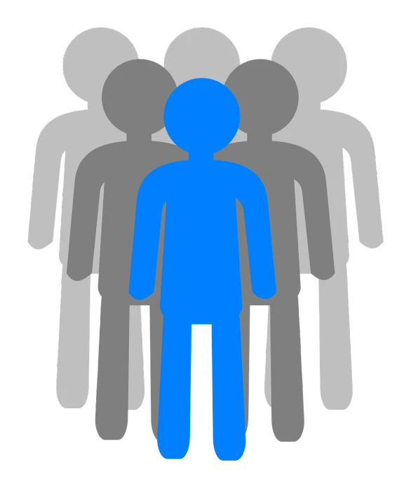 a person standing out from a group of people, a digital rendering, by Julian Hatton, pixabay, black and blue scheme, fullbody or portrait, contrast icon, blue and grey