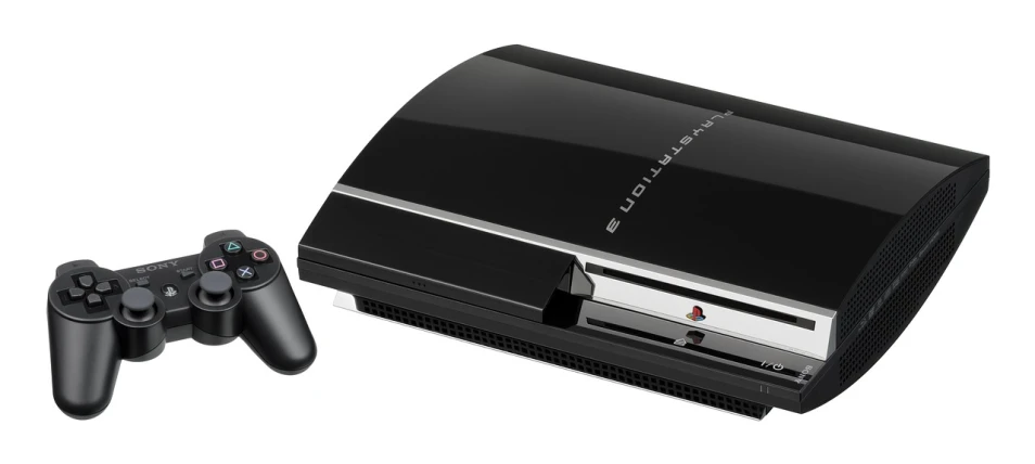 a video game system sitting next to a game controller, a digital rendering, ps 3 screenshot, front portrait, black, sleek spines