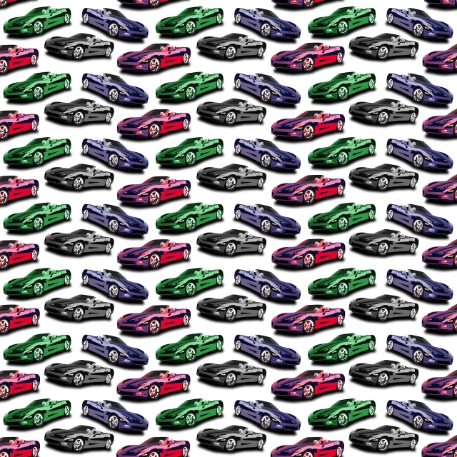 a lot of cars that are all different colors, inspired by Dahlov Ipcar, tumblr, maximalism, knight rider, stereogram, transparent backround, patriotic