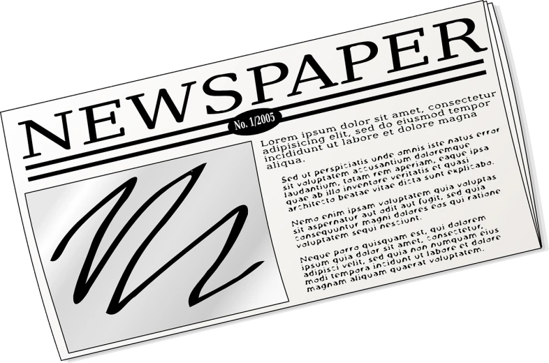 a newspaper with the word newspaper written on it, a cartoon, inspired by Masamitsu Ōta, pixabay, cell shaded graphics, screenshot, a labeled, black and white illustration