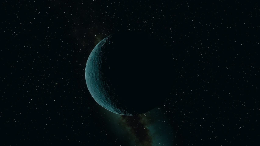 a close up of a planet with a star in the background, an illustration of, space art, ultra realistic 3d illustration, crescent moon, black night sky, ((octane render))