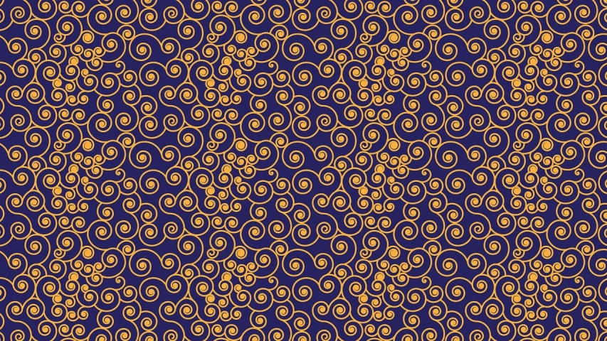 a pattern with gold swirls on a blue background, inspired by Gustav Klimt, taiwan, deep purple and orange, tileable, katsushika hokusai style