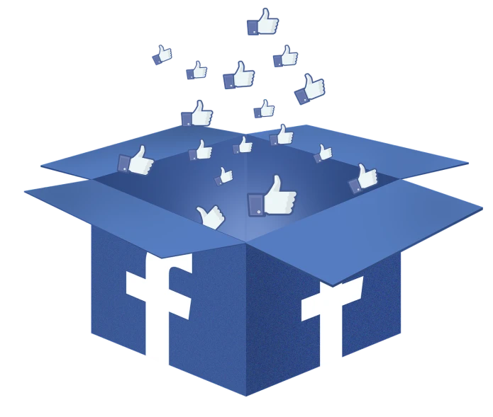 a blue box with facebook like symbols coming out of it, by Zofia Stryjenska, pixabay, digital art, thumbs up, on black background, flat illustration, fans