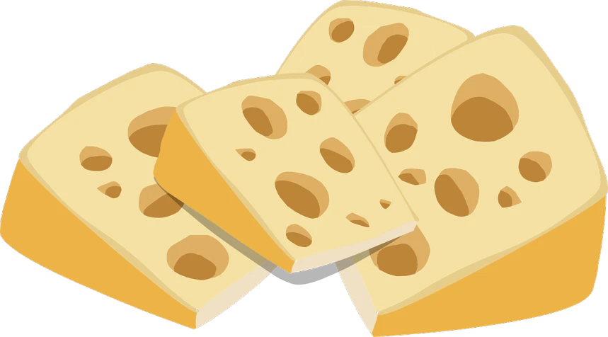 three slices of cheese stacked on top of each other, an illustration of, by Robert Richenburg, pixabay, many holes, chiffon, 3/4 view from below, anime food