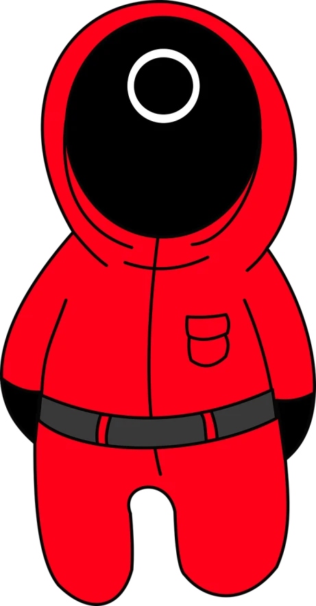 a cartoon character wearing a red jacket, a digital rendering, inspired by Andrei Kolkoutine, pixabay, black undersuit, lunar themed attire, nightgown, diving suit