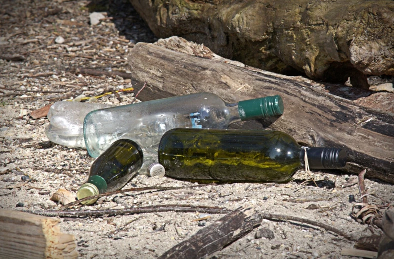 a couple of empty bottles sitting on the ground, by Edward Corbett, shutterstock, environmental art, pirates, detailed zoom photo, year 3022, australian