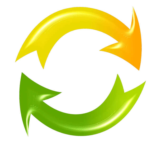 three green and orange arrows in a circle, flickr, yellow, hidrologic cycle, restoration, smooth curvilinear design