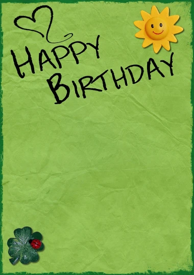 a happy birthday card with a flower and a ladybug, a portrait, pixabay, graffiti, green wallpaper background, iphone screenshot, template sheet, green letters