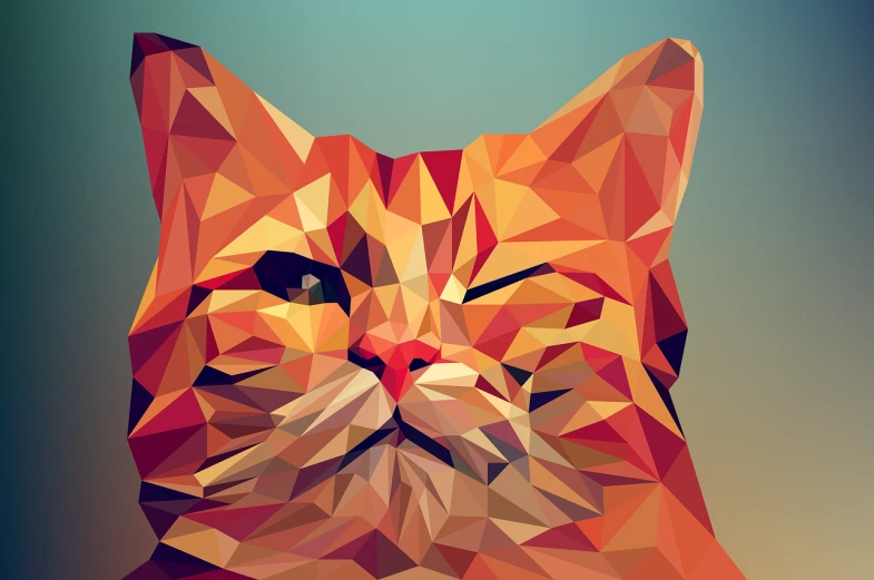 a close up of a cat's face on a colored background, vector art, by Simon Ushakov, shutterstock, digital art, polygonal art, portrait of garfield, 3 dimensional, low polygons illustration