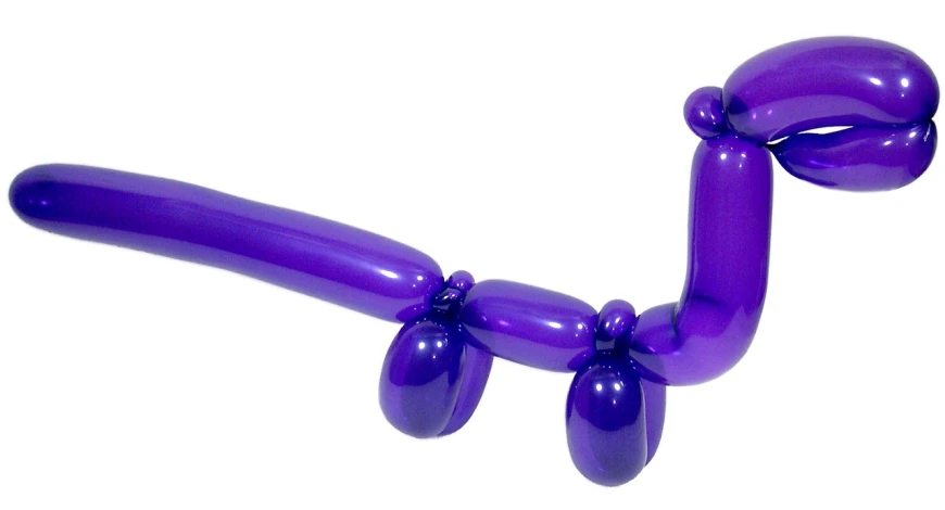 a purple balloon shaped like a dog, an abstract sculpture, inspired by Jeff Koons, reddit, new sculpture, single long stick, glossy intricate design, choker, pleasure