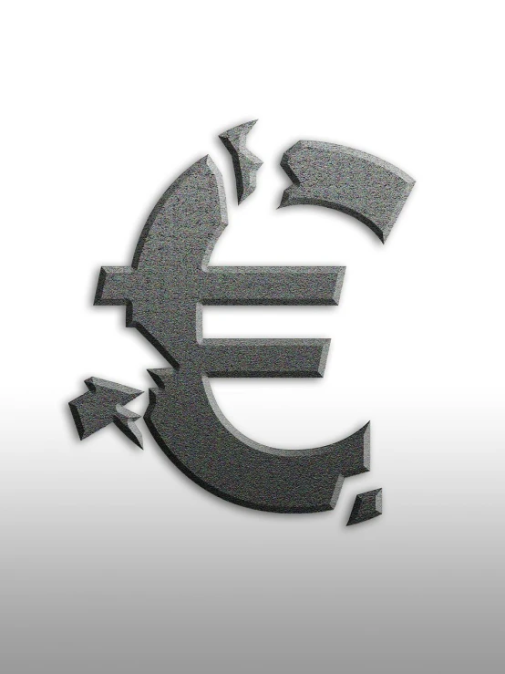 a black euro sign with arrows coming out of it, a digital rendering, by Werner Gutzeit, stuckism, broken, very accurate photo, logo without text, poor quality