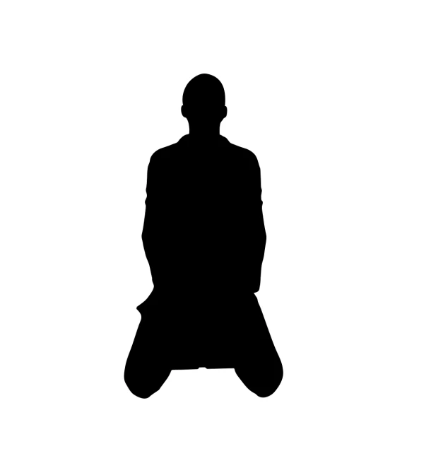 a silhouette of a man sitting on the ground, a picture, minimalism, squatting, seated in court, full body single character, hunched shoulders