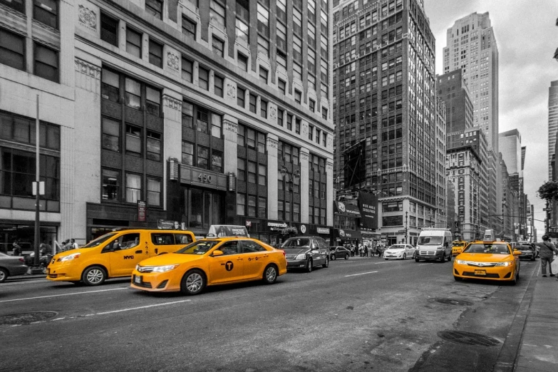 a black and white photo of a busy city street, a photo, yellow colors, phone wallpaper, usa-sep 20, 1128x191 resolution