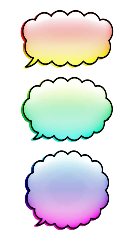 a group of speech bubbles on a black background, a comic book panel, by Wayne Reynolds, digital art, reflective gradient, some yellow green and blue, high res photo, clip-art
