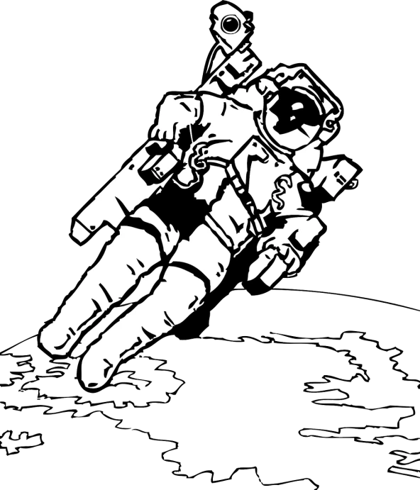 a drawing of an astronaut floating in space, a raytraced image, inspired by Alan Bean, mspaint, aaaaaaaaaaaaaaaaaaaaaa, mike mignola style, black outline