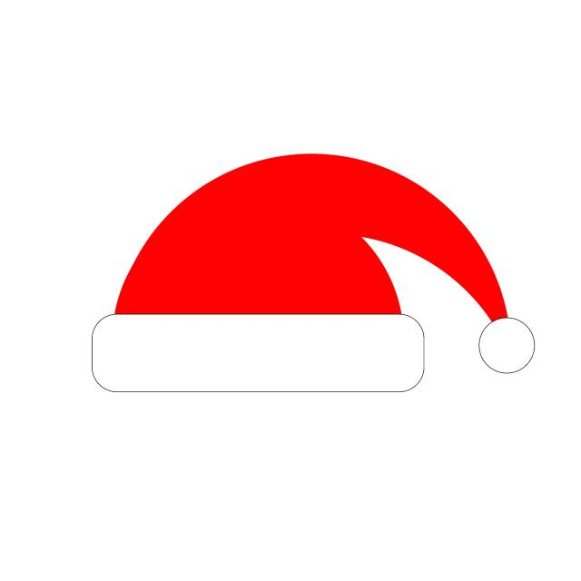 a red and white santa hat on a black background, simple design, pictogram, 🦑 design, accurate depiction