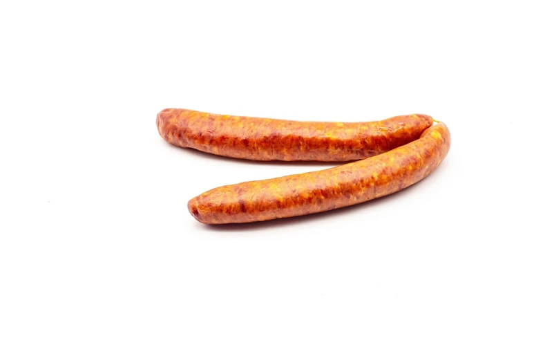 two sausages sitting next to each other on a white surface, rasquache, product photo, close-up product photo, crispy quality, draft