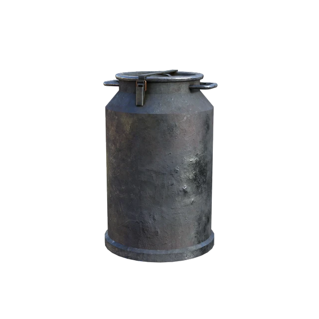 a close up of a metal container on a black background, a raytraced image, polycount, mingei, cast iron material, old photo width 768, smelters, milk
