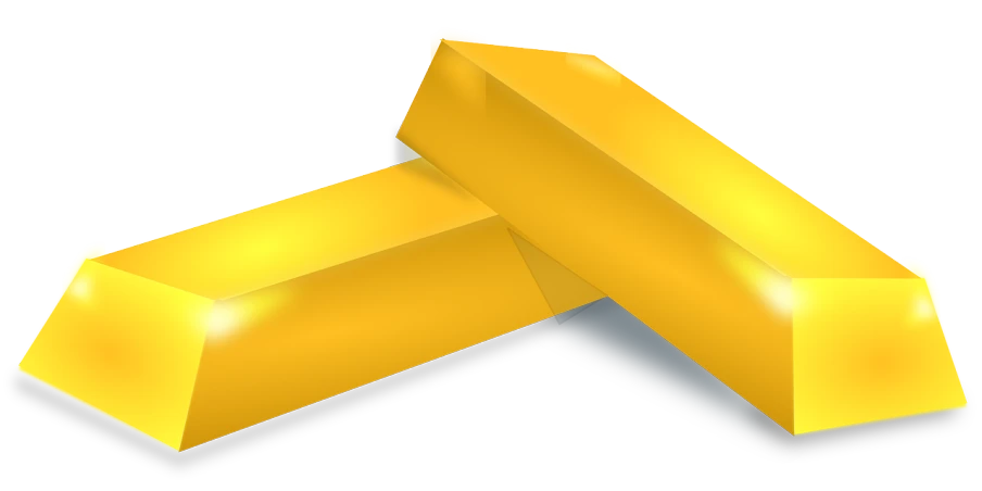 a couple of gold bars sitting next to each other, a low poly render, inspired by Slava Raškaj, yellow and black trim, 3/4 view from below, style of mirror\'s edge, roblox avatar