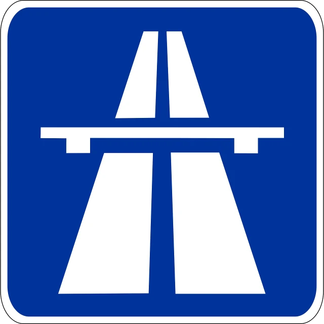a blue and white road sign on a black background, by Oskar Lüthy, figuration libre, highways, pictogram, bridge, austria