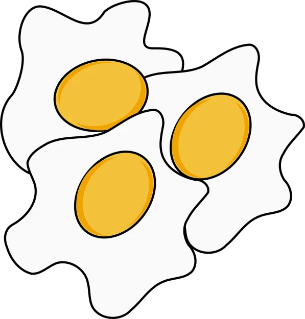two fried eggs sitting on top of each other, an illustration of, by Hugh Hughes, pixabay, on a flat color black background, clipart, four, on a white background