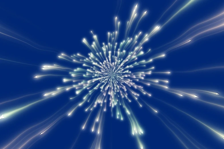 a firework in the middle of a blue sky, a microscopic photo, digital art, blue shiny lighting, computer generated, long exposure photo