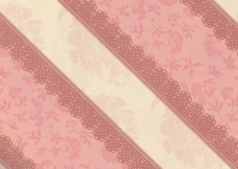 a close up of a pink and white striped wallpaper, a digital rendering, inspired by Katsushika Ōi, arabesque, laces and ribbons, paper border, ivory, rose