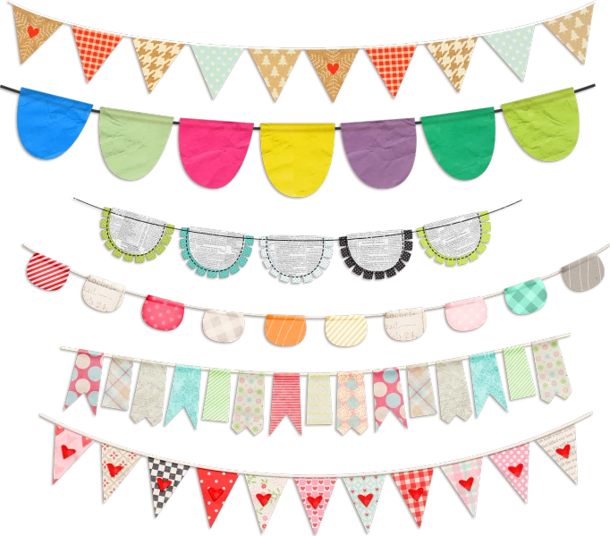 a bunch of bunting flags on a black background, vector art, by Nishida Shun'ei, pop art, scrapbook paper collage, full scene shot, half image, vintage!