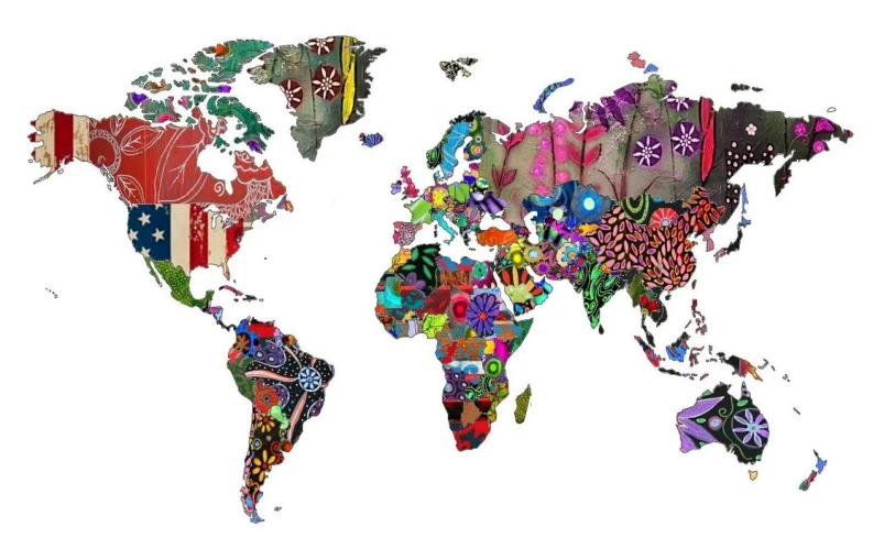 a close up of a map of the world, graffiti art, inspired by Derek Gores, pexels, tribal clothing, white bg, tapestries of dreams, digital art - w 640