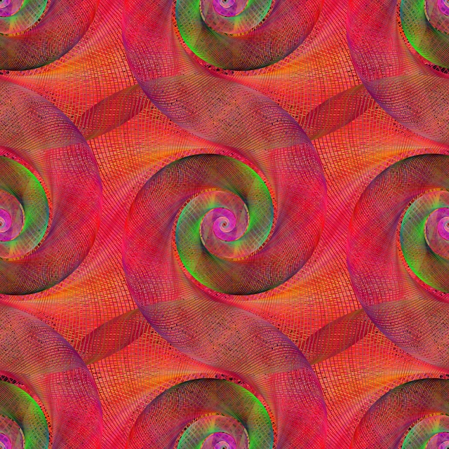 a computer generated image of a spiral design, generative art, repeating fabric pattern, bright colors with red hues, wallpaper background, hi resolution