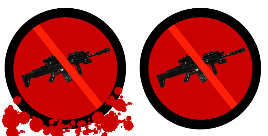 a red circle with a picture of a gun and a red circle with a picture of a gun and a red circle with a picture of a, an illustration of, by Zoran Mušič, shutterstock, conceptual art, assault rifle, empty bloody - black eyesockets, no shadows, banner