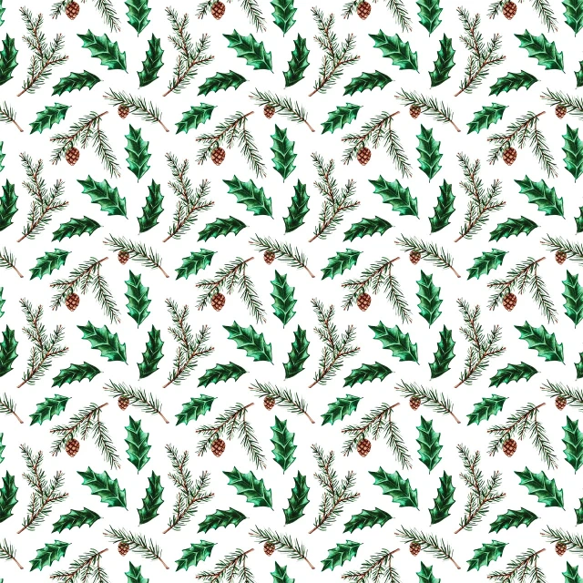 a pattern of leaves and berries on a white background, a digital rendering, inspired by Ernest William Christmas, shutterstock, fine art, pine trees, wallpaper!, uncompressed png, graphic”