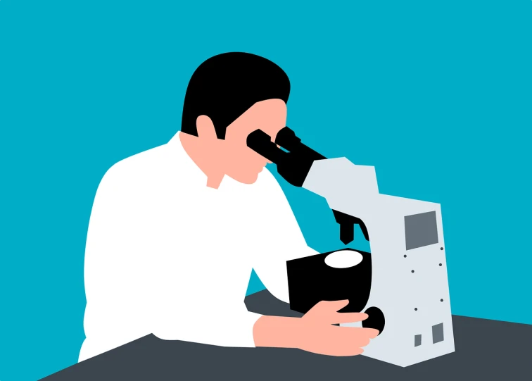 a man looking through a microscope at something, an illustration of, shutterstock, analytical art, flat color, high contrast illustration, high detail illustration, stock photo