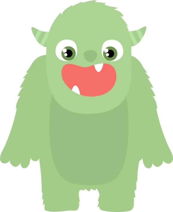 a green monster with a big smile on it's face, vector art, trending on pixabay, mingei, werewolf”, fluffy'', screenshot, toddler