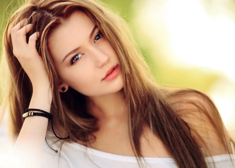 a close up of a woman with long hair, a picture, tachisme, sexy girl with green eyes, 19-year-old girl, light borwn hair, crypto