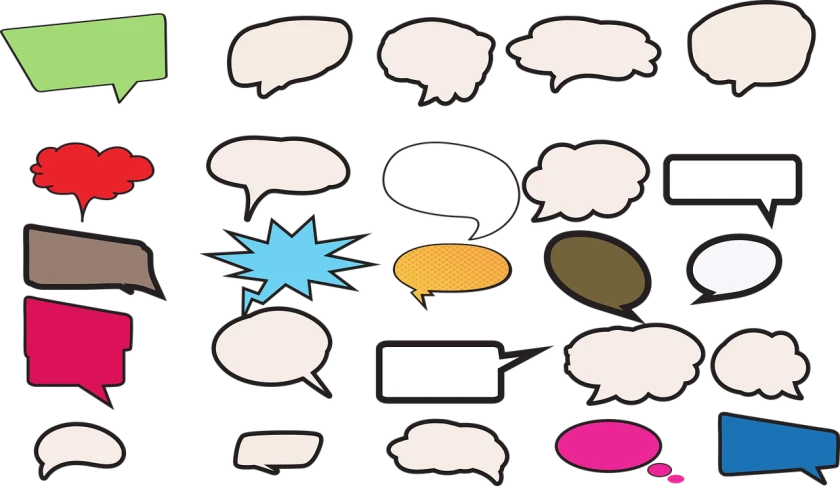 a bunch of speech bubbles on a black background, creamy, created in adobe illustrator, flash photo, color vector