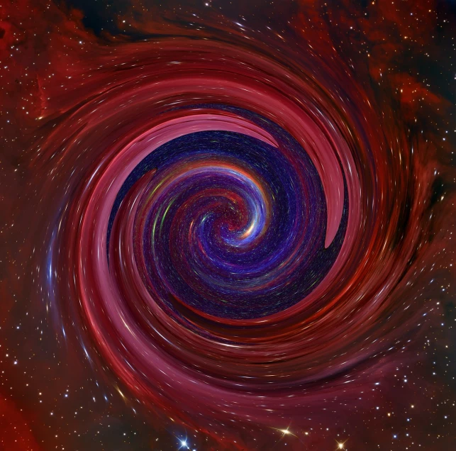 a spiral in the middle of a space filled with stars, space art, red shift, rich vivid color, cosmos backdrop, inside the picture is infinity