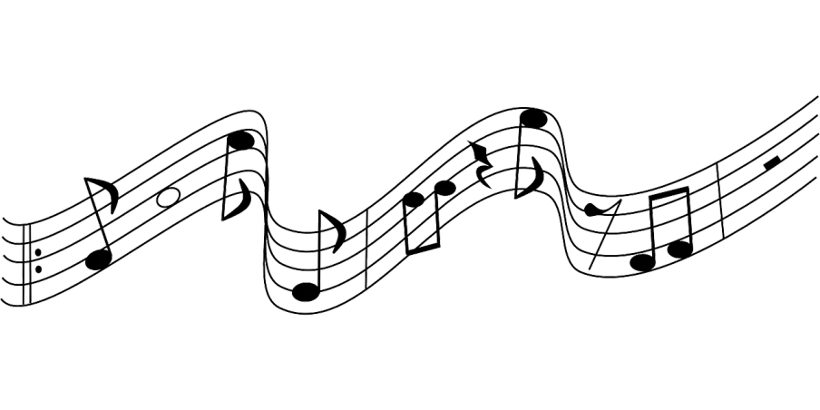 a line of musical notes on a black background, inspired by Masamitsu Ōta, pixabay, ascii art, coloring page, sinuous, - signature, wide screenshot