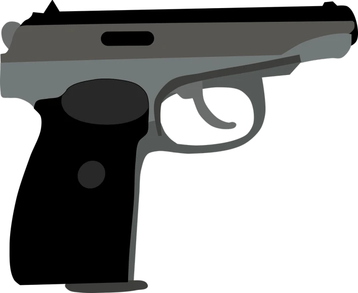 a close up of a gun on a black background, inspired by Walther Jervolino, sots art, simple cartoon style, [ digital art ]!!, bottom shot, on a gray background