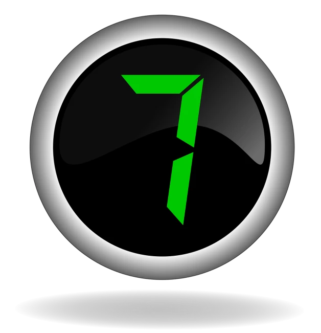 a black button with a green 7 on it, by Tom Carapic, deviantart, digital art, countdown, spherical, 7 feet tall, avatar for website