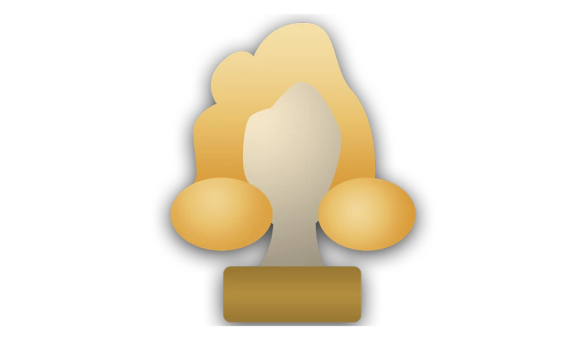 a golden trophy with three balls on top of it, inspired by Jean Arp, reddit, generative art, big hair, 2 d illustration, actress, with a black background