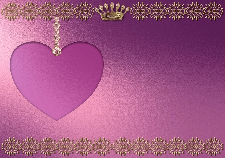 a heart with a crown on a purple background, a picture, widescreen, filigree border, fancy background, jeweled