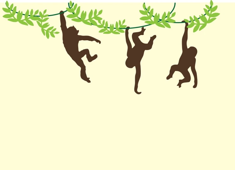 a group of monkeys hanging from a tree branch, an illustration of, by Maeda Masao, shutterstock, siluettes, simple and clean illustration, green legs, sticker illustration