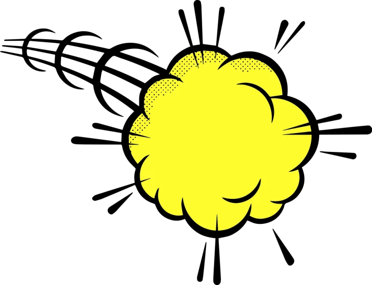 a yellow flower on a black background, a comic book panel, pop art, cumulus, bomb explosion, on simple background, batoidea shape