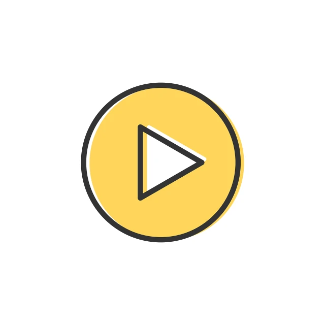 a yellow play button on a white background, a picture, video art, game icon asset, circle, music being played, nicovideo