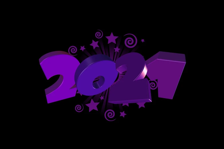 a purple happy new year sign on a black background, an illustration of, by Tom Carapic, trending on pixabay, happening, 3 d logo, from star trek 2021, year 2134, 3 d vector