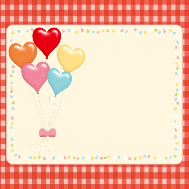 a card with a bunch of balloons in the shape of a heart, by Ai-Mitsu, romanticism, checkered pattern, cutie mark, a beautiful artwork illustration, picnic