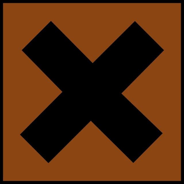 a black x on a brown square, militaristic, without text, basement, brown